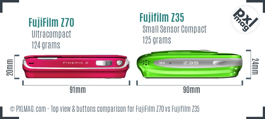 FujiFilm Z70 vs Fujifilm Z35 top view buttons comparison