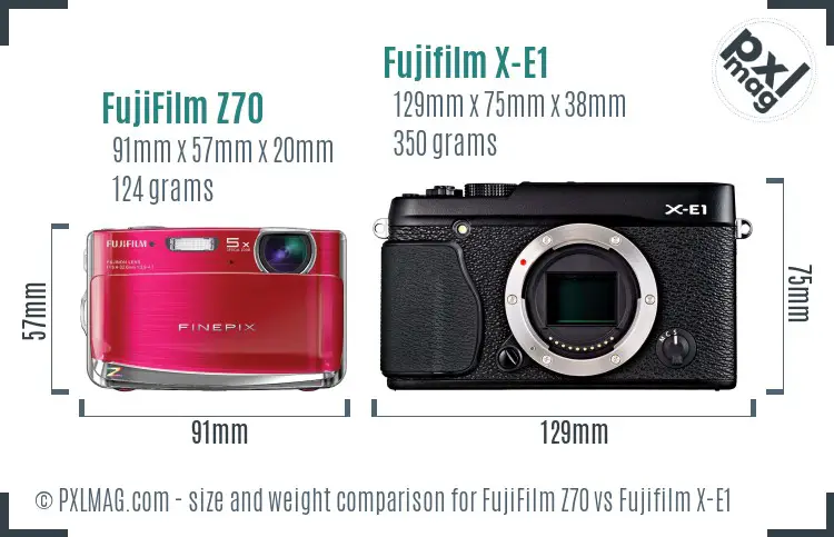 FujiFilm Z70 vs Fujifilm X-E1 size comparison