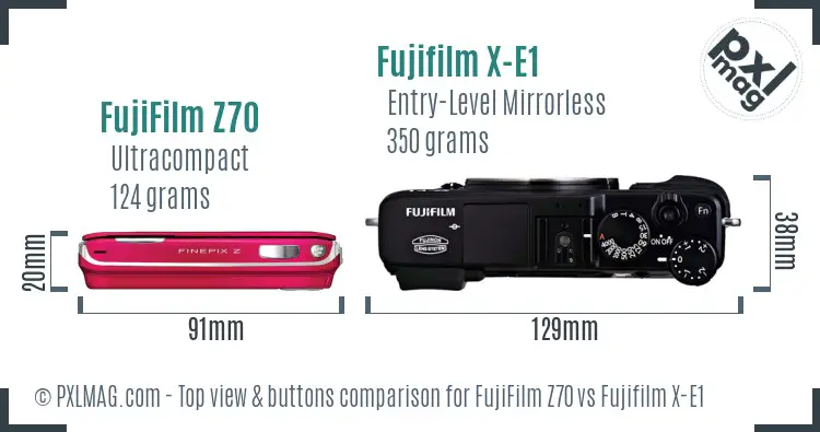 FujiFilm Z70 vs Fujifilm X-E1 top view buttons comparison