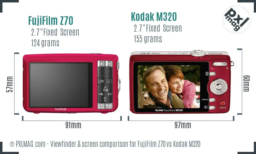 FujiFilm Z70 vs Kodak M320 Screen and Viewfinder comparison