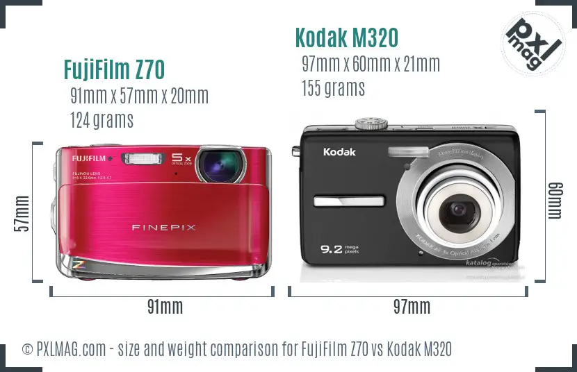 FujiFilm Z70 vs Kodak M320 size comparison