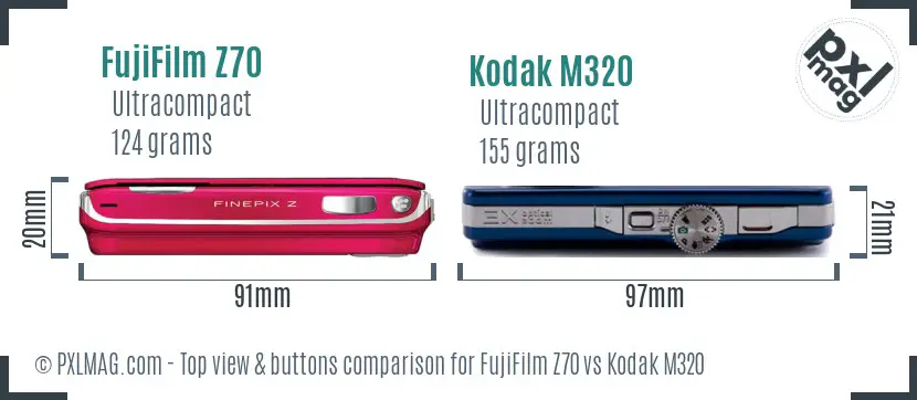 FujiFilm Z70 vs Kodak M320 top view buttons comparison