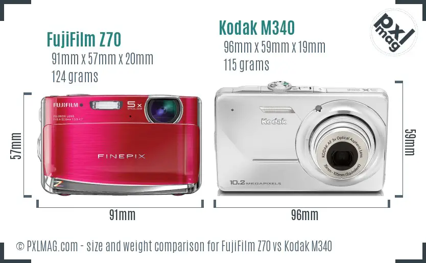 FujiFilm Z70 vs Kodak M340 size comparison