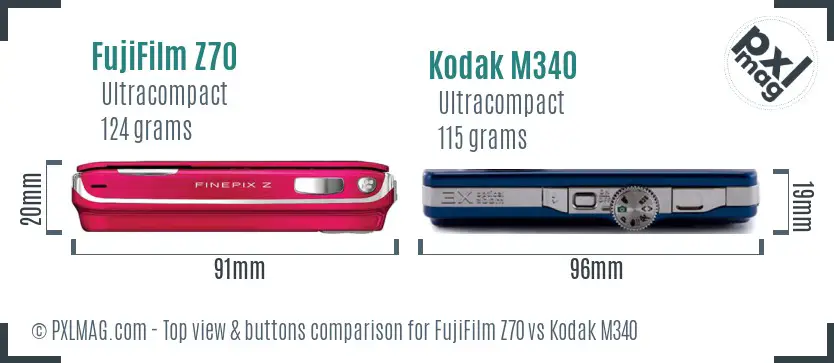 FujiFilm Z70 vs Kodak M340 top view buttons comparison