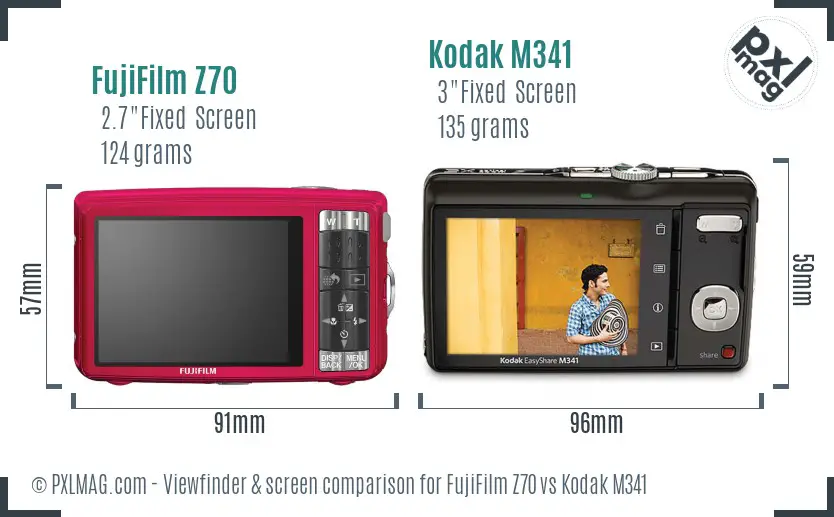 FujiFilm Z70 vs Kodak M341 Screen and Viewfinder comparison