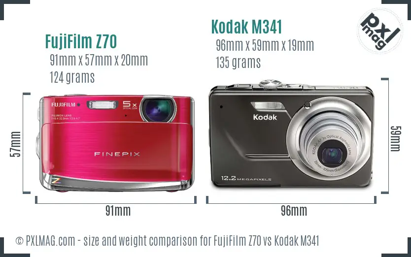 FujiFilm Z70 vs Kodak M341 size comparison