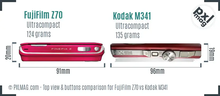 FujiFilm Z70 vs Kodak M341 top view buttons comparison