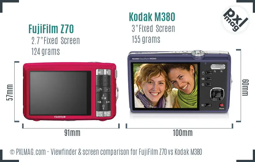 FujiFilm Z70 vs Kodak M380 Screen and Viewfinder comparison