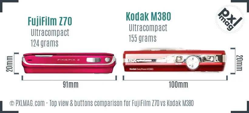 FujiFilm Z70 vs Kodak M380 top view buttons comparison
