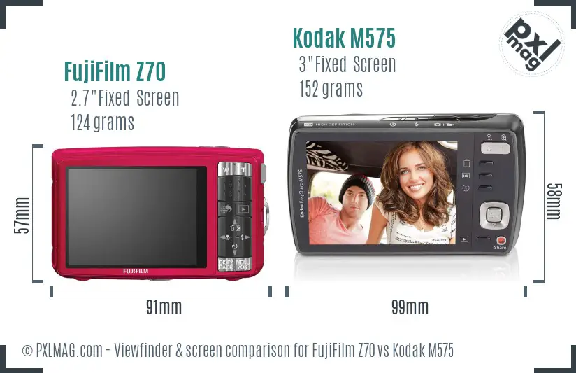 FujiFilm Z70 vs Kodak M575 Screen and Viewfinder comparison