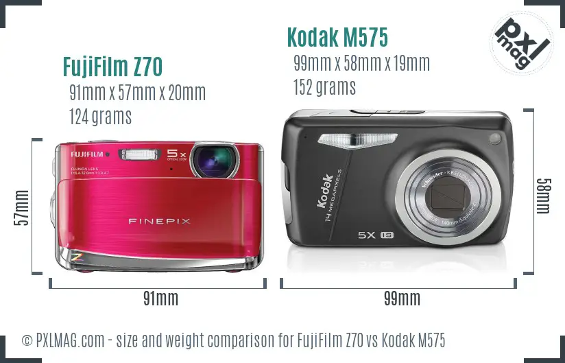 FujiFilm Z70 vs Kodak M575 size comparison