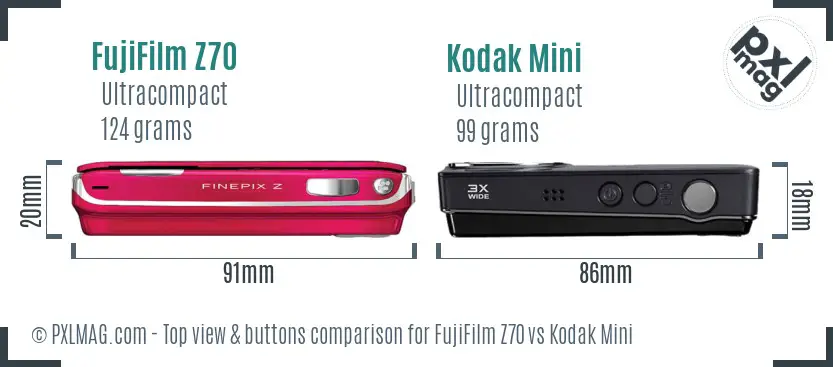 FujiFilm Z70 vs Kodak Mini top view buttons comparison