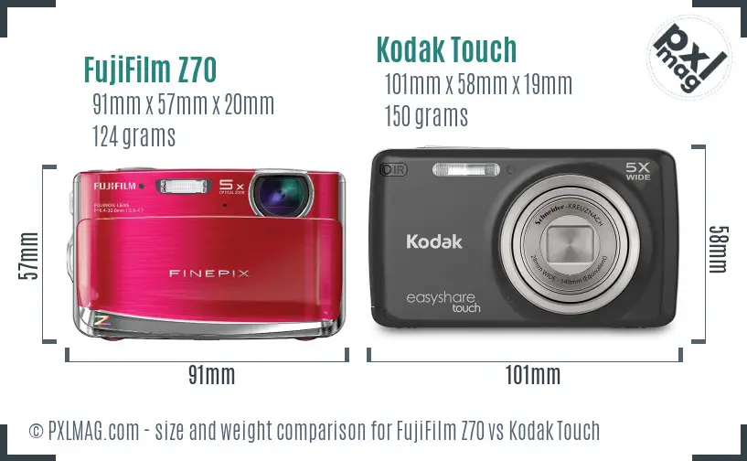 FujiFilm Z70 vs Kodak Touch size comparison