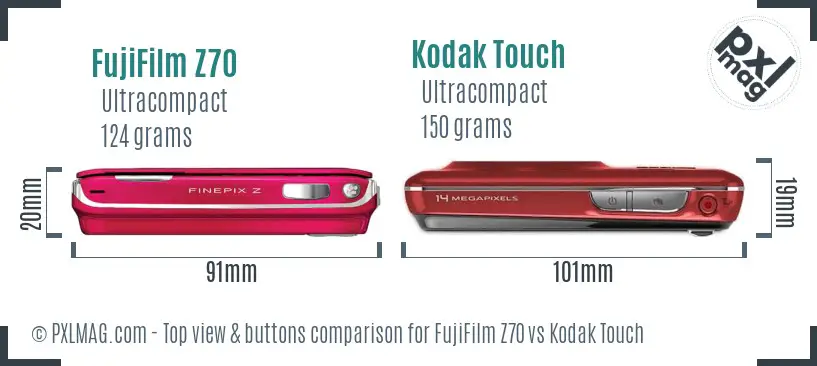 FujiFilm Z70 vs Kodak Touch top view buttons comparison