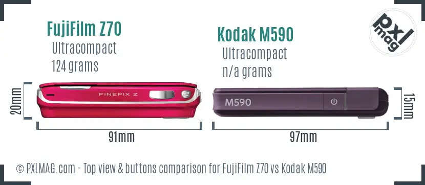 FujiFilm Z70 vs Kodak M590 top view buttons comparison