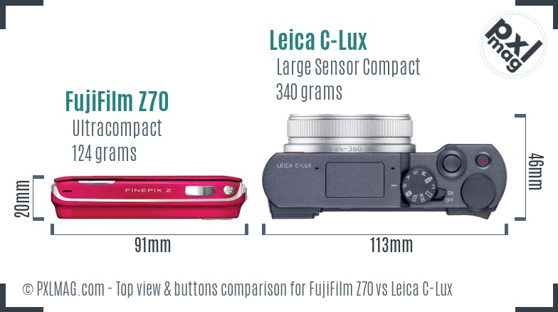 FujiFilm Z70 vs Leica C-Lux top view buttons comparison