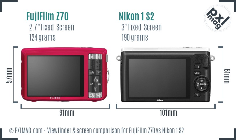 FujiFilm Z70 vs Nikon 1 S2 Screen and Viewfinder comparison