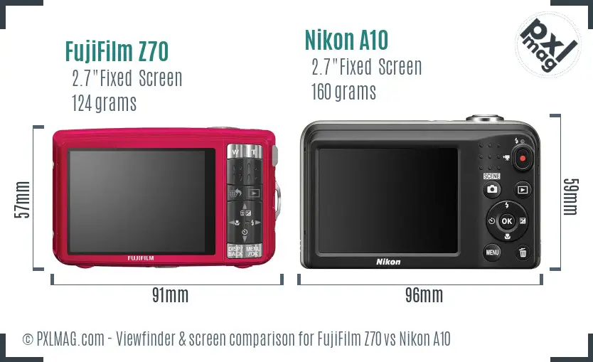 FujiFilm Z70 vs Nikon A10 Screen and Viewfinder comparison