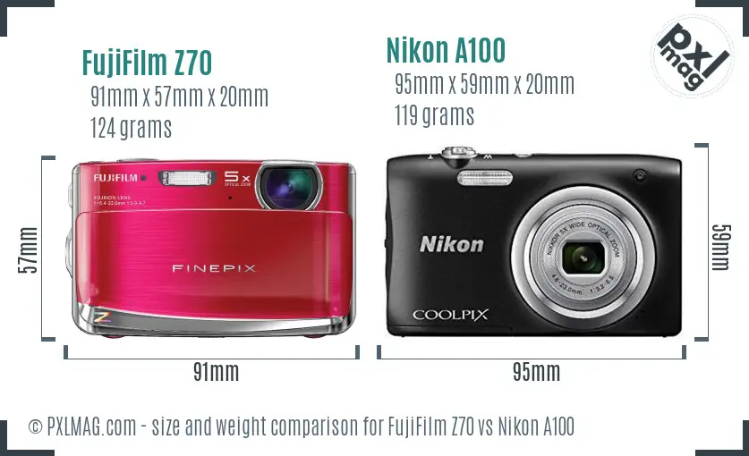 FujiFilm Z70 vs Nikon A100 size comparison FujiFilm Z70 vs Nikon A100 size comparison