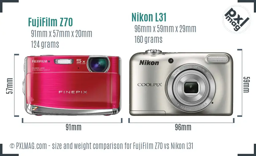 FujiFilm Z70 vs Nikon L31 size comparison