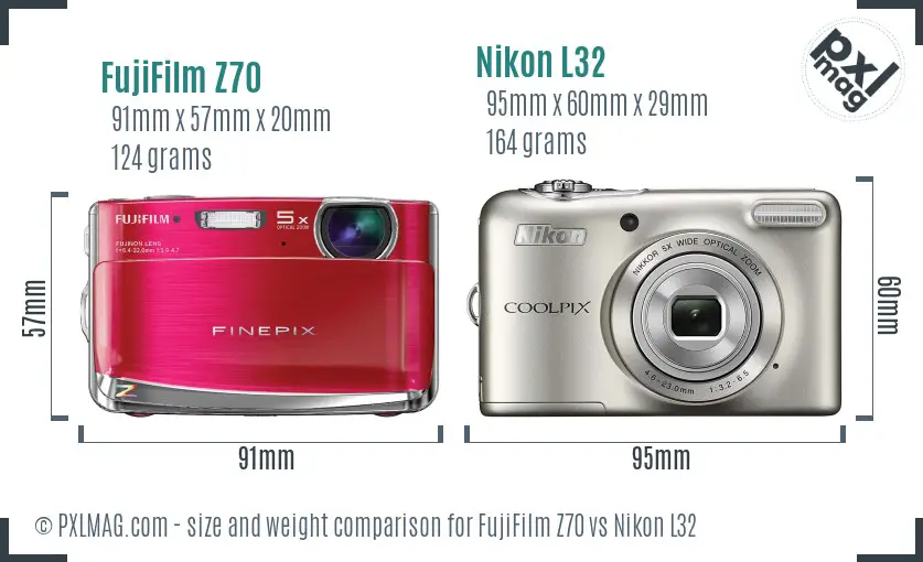 FujiFilm Z70 vs Nikon L32 size comparison