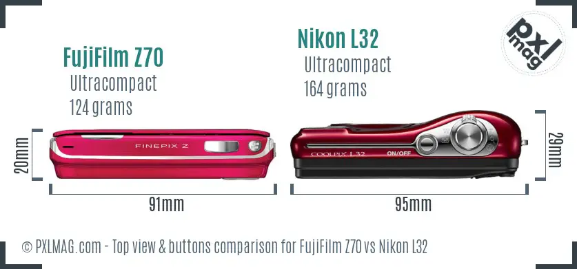 FujiFilm Z70 vs Nikon L32 top view buttons comparison