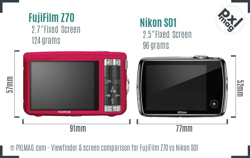 FujiFilm Z70 vs Nikon S01 Screen and Viewfinder comparison