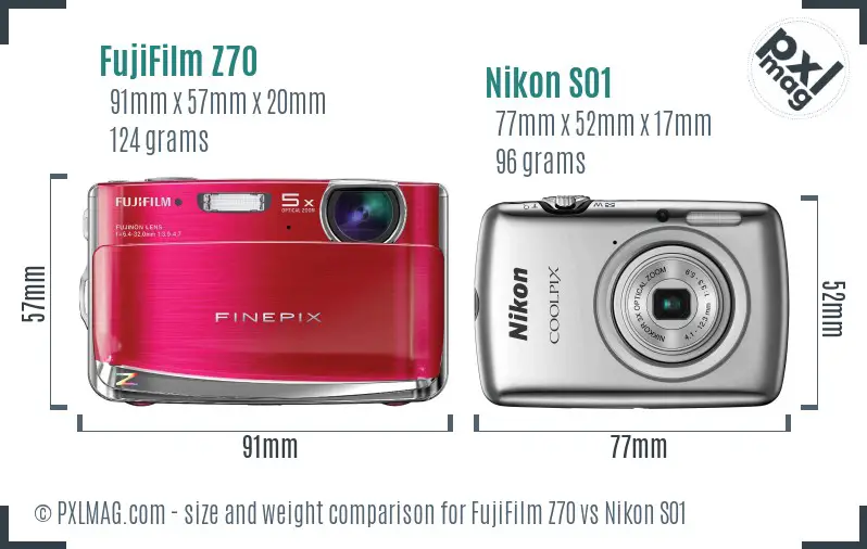 FujiFilm Z70 vs Nikon S01 size comparison