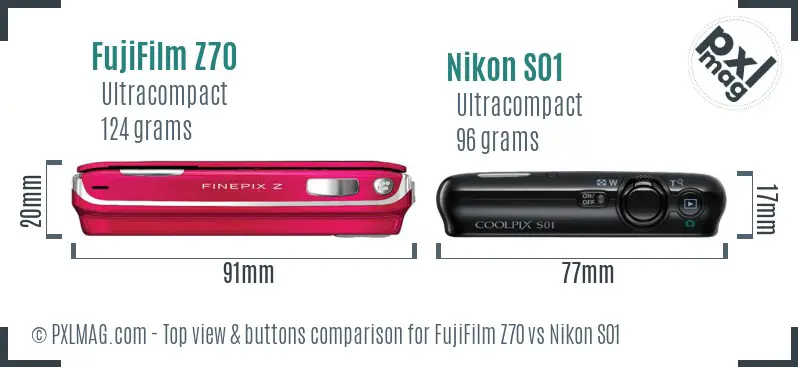 FujiFilm Z70 vs Nikon S01 top view buttons comparison