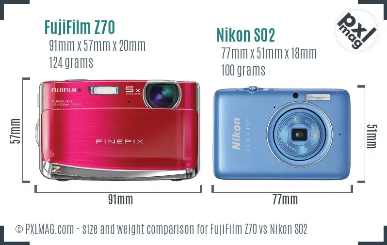 FujiFilm Z70 vs Nikon S02 size comparison