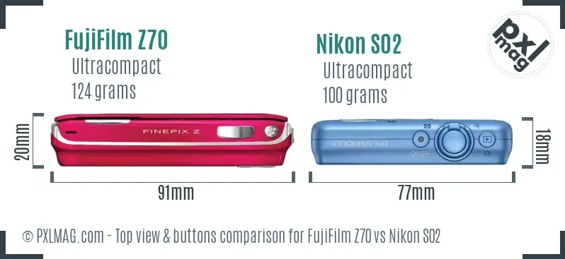 FujiFilm Z70 vs Nikon S02 top view buttons comparison