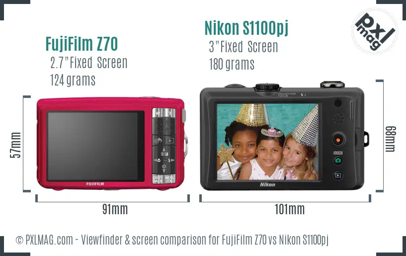 FujiFilm Z70 vs Nikon S1100pj Screen and Viewfinder comparison