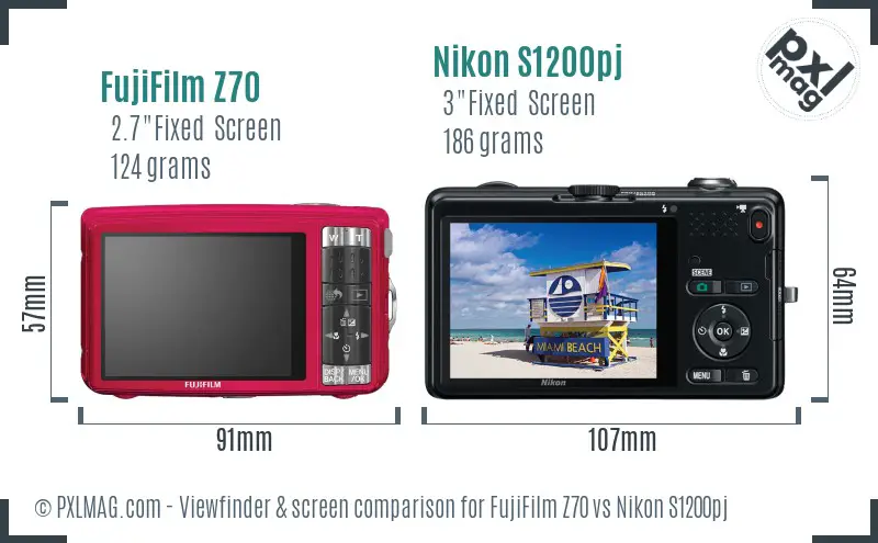 FujiFilm Z70 vs Nikon S1200pj Screen and Viewfinder comparison