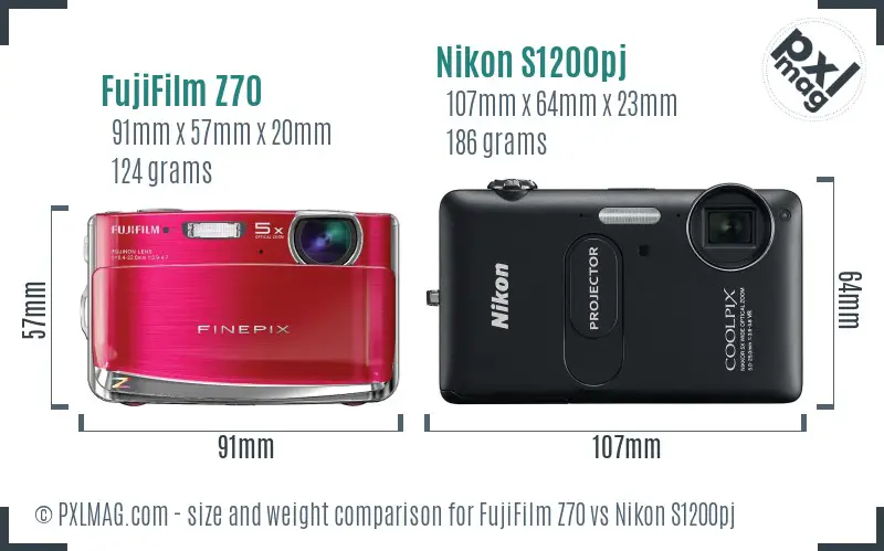 FujiFilm Z70 vs Nikon S1200pj size comparison