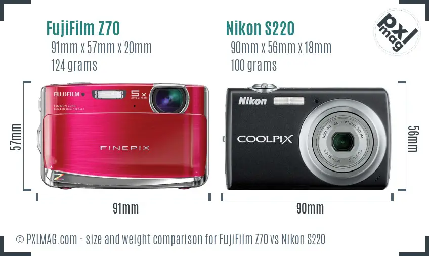 FujiFilm Z70 vs Nikon S220 size comparison