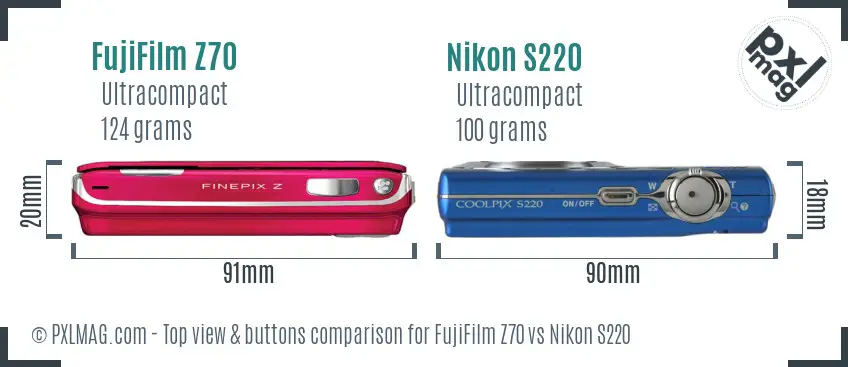 FujiFilm Z70 vs Nikon S220 top view buttons comparison