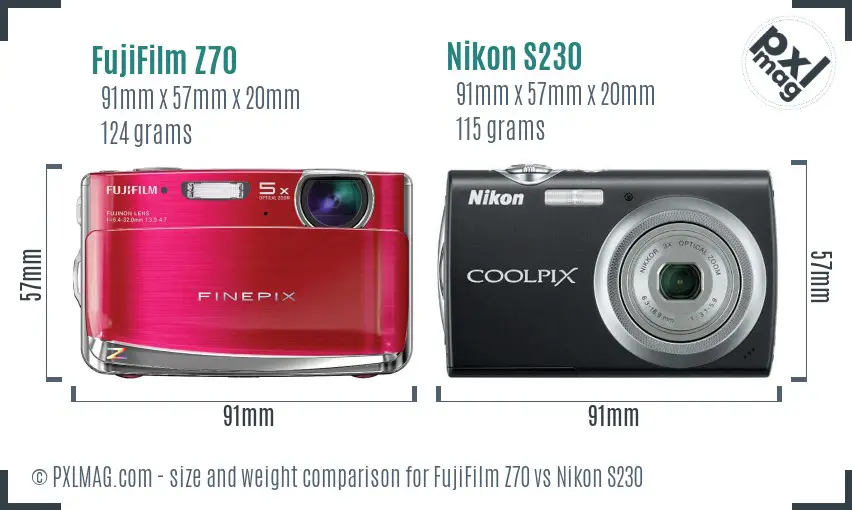 FujiFilm Z70 vs Nikon S230 size comparison