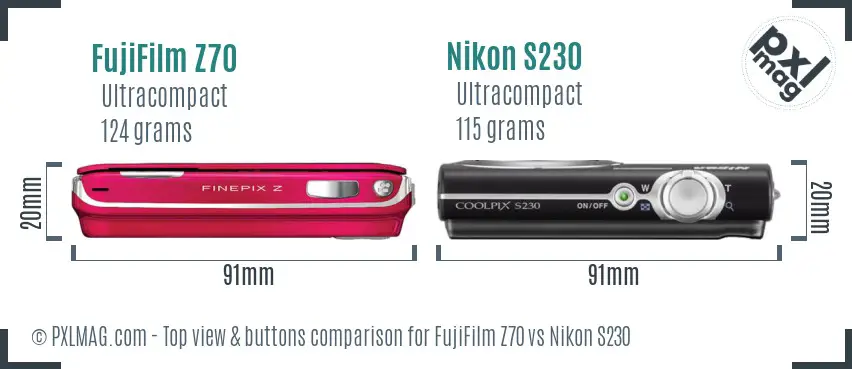 FujiFilm Z70 vs Nikon S230 top view buttons comparison