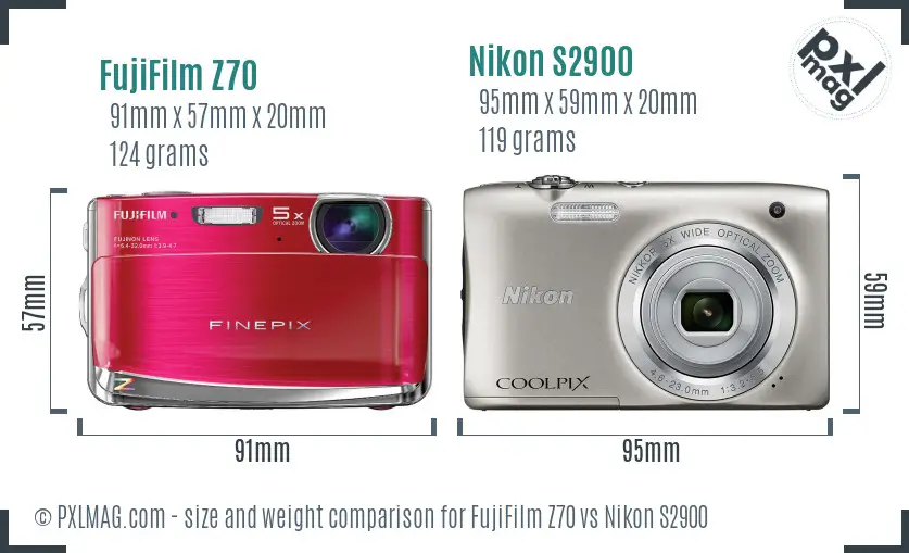 FujiFilm Z70 vs Nikon S2900 size comparison