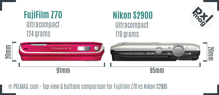 FujiFilm Z70 vs Nikon S2900 top view buttons comparison