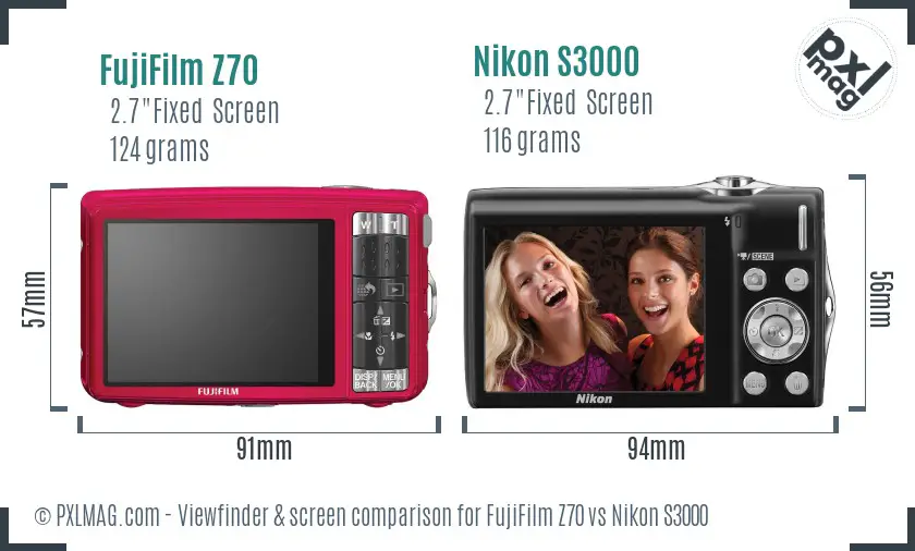 FujiFilm Z70 vs Nikon S3000 Screen and Viewfinder comparison