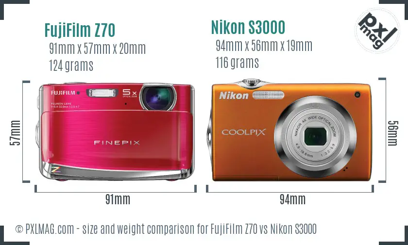 FujiFilm Z70 vs Nikon S3000 size comparison