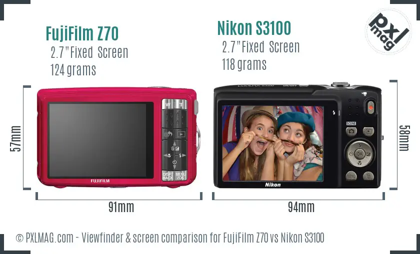 FujiFilm Z70 vs Nikon S3100 Screen and Viewfinder comparison