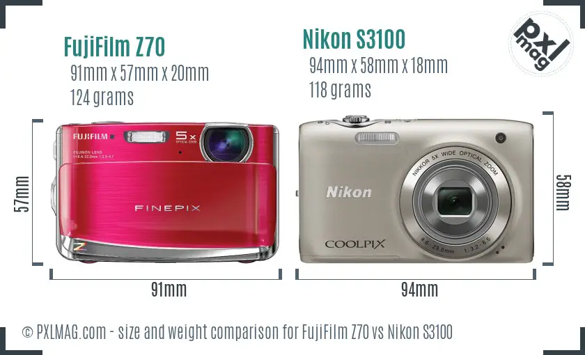FujiFilm Z70 vs Nikon S3100 size comparison