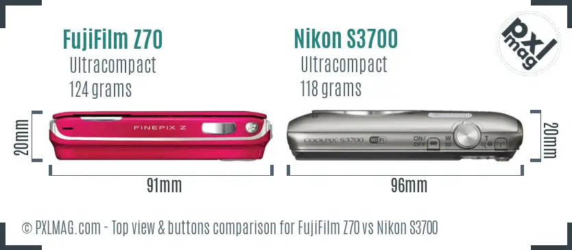 FujiFilm Z70 vs Nikon S3700 top view buttons comparison FujiFilm Z70 vs Nikon S3700 top view buttons comparison