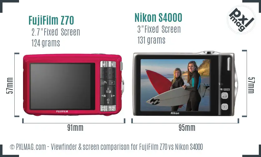 FujiFilm Z70 vs Nikon S4000 Screen and Viewfinder comparison