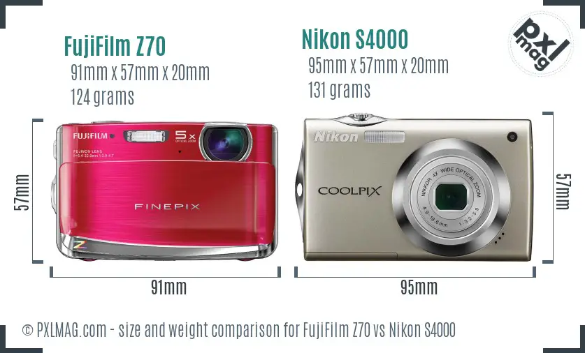 FujiFilm Z70 vs Nikon S4000 size comparison