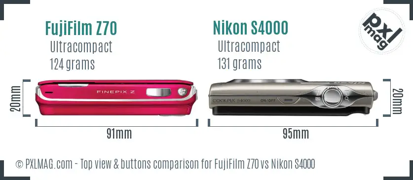 FujiFilm Z70 vs Nikon S4000 top view buttons comparison