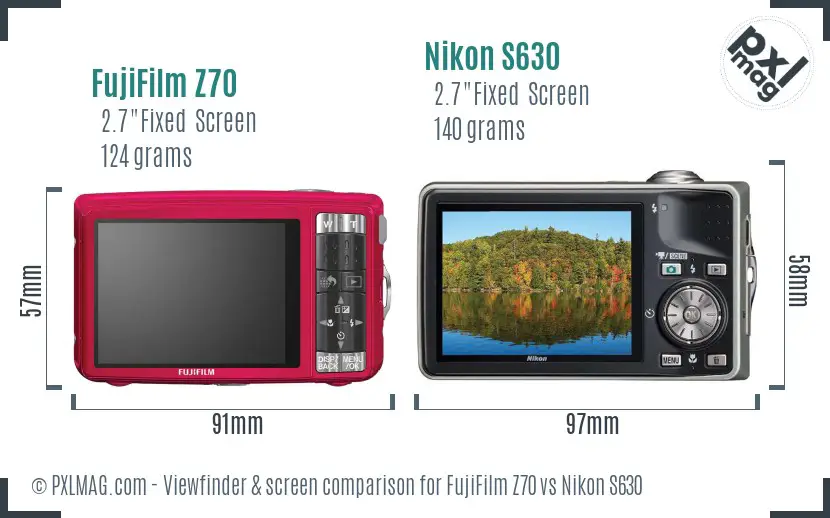 FujiFilm Z70 vs Nikon S630 Screen and Viewfinder comparison