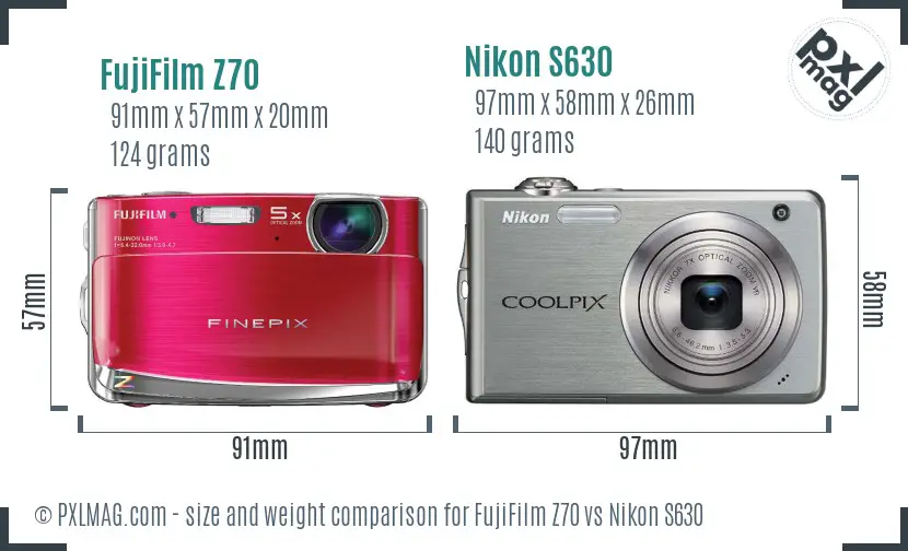 FujiFilm Z70 vs Nikon S630 size comparison